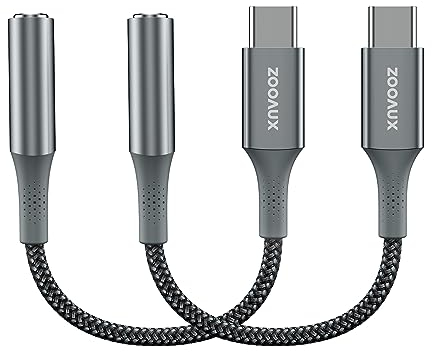 ZOOAUX USB Type C to 3.5mm Female Headphone Jack Adapter, (2 Pack) USB C to Aux Audio Dongle Cable Cord Compatible with iPhone 15 Pro Max /15 Pro/15 Plus, Samsung S23/S22/S21 Ultra, iPad Pro Pixel
