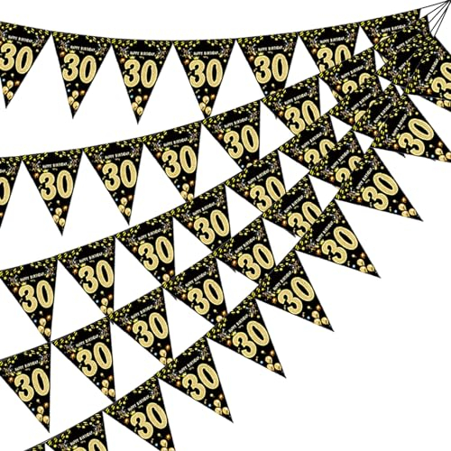 30. Geburtstag Wimpelkette Schwarzes Gold Wimpelkette Deko Stoff Girlande Banner 30. Geburtstagdeko Wimpel Happy Birthday Girlande Aufhängen 30 Geburtstag Party Dekoration für Männer Frauen