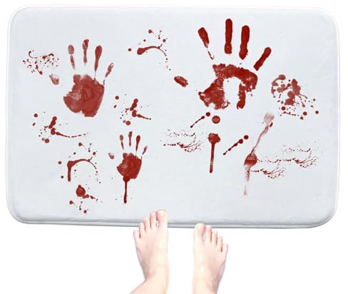 Lambo Fußmatte Mit Blutigem Fußabdruck, Halloween-Duschmatte Blut, Rutschfester Saugfähige Teppich Halloween, Halloween-Bodenmatte, Waschbar Für Badezimmer Tür Schlafzimm, Gag-Geschenk