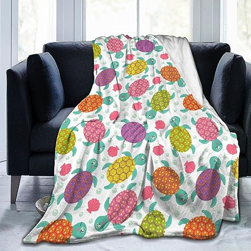 TORR Bunte Schildkrötendecke, Fleece-Überwurf, weiche Flanelldecke, Dekoration für Couch, Sofa, Geschenke, 203 x 152 cm