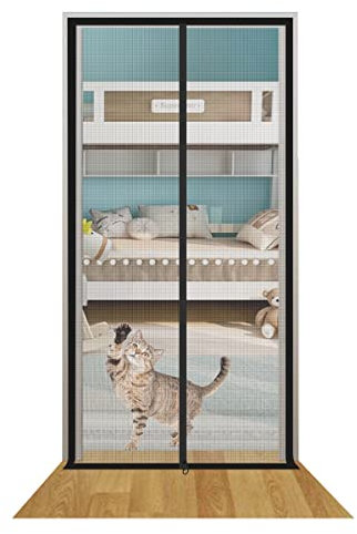 NaLsa thermal door curtain magnetic Cat Resistant Door Screen Dog Resistant Mesh Screen With Zipper Stop Cats Running Out-Pet Door Screen Cats Screen Door Cat Pet Home Living Room Doors magnetic door
