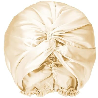 townssilk Sleep Cap Silk Women Night Hat, 16 Momme, 100% Mulberry Silk Shower Cap, Well Protects Hair, for Most Hair, Luxurious Gift, Double Layer, 1 Piece, Champagne