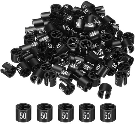 QUARKZMAN Kleiderbügel-Marker, farbige Kleidergrößenmarkierungen, Etiketten für Kleidungsstücke (Nummer 50, Schwarz) zur Farbcodierung von Kleidung, Packung mit 100 Stück