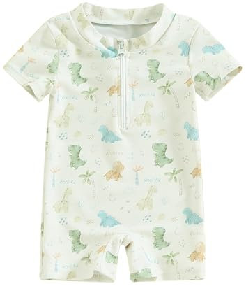 HodJIU - Traje de baño para bebé y niño, antirrayos UV, estampado de dinosaurio, manga corta, traje de baño, piscina, playa, surf, Dinosaurios verdes, 2-3 años