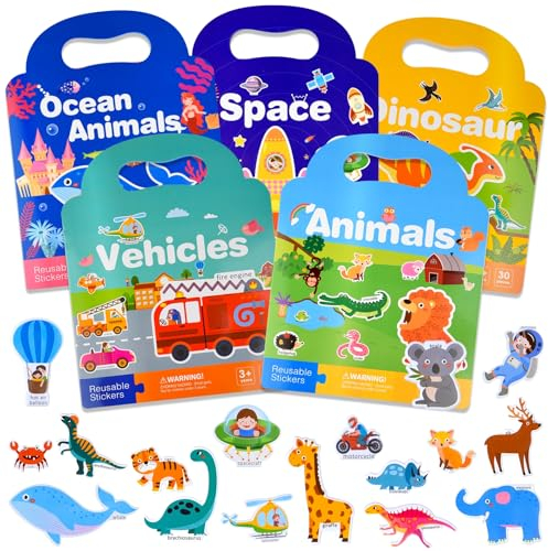 ASTARON 5 Stück Stickerbuch für Kleinkinder, Wiederverwendbare Stickerbücher, Flugzeugaktivitäten, Reisespielzeug, Geburtstag Weihnachten Geschenk für Kinder