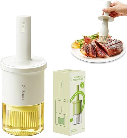 YARRAMATE Flacon distributeur d'huile avec brosse résistante à la chaleur, distributeur d'huile en verre pour cuisine, barbecue, vinaigre, sauce, gril (blanc crème)