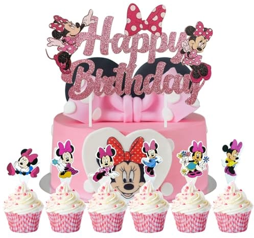Minnie Cake Topper, Minnie Tortendeko, Ubephant 25 Stück Minnie Geburtstagsdeko, Anime Tortendeko, Minnie Geburtstag Deko, Minnie Kinder Tortendeko für Kinder Party Kuchen Dekoration Supplies