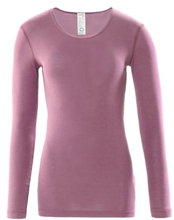 Living Crafts - Felicia | Langarm-Shirt - Funktionale und Elegante Unterwäsche, Bio-Wolle und Seide, Atmungsaktiv, V-Ausschnitt mit Spitzenborte (, Light Pink)