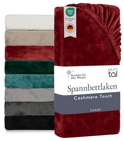 Blumtal Spannbettlaken Cashmere Touch 180x200cm Plüsch - Oeko-TEX zert. Bettlaken - Mikrofaser Spannbettlaken weich Winter 180x200cm Aurora Red