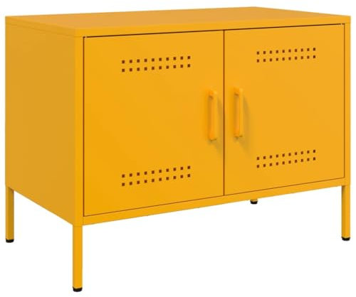 vidaXL Industrial TV Cabinet - Mustard Yellow Steel - 68x39x50.5 cm - 2 Compartments, Easy to Clean TV Stand for Living Room, Bedroom