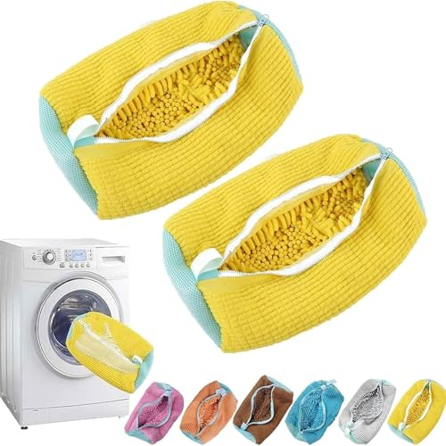 2 Schuhwaschbeutel Waschmaschine Schuhbeutel Wäschesack Waschbeutel Schuhe Sneaker Multi Schutz Wäschenetz Selbstreinigende Schuhe Dicker Wäschesack Erhöhte Reibung(Yellow)
