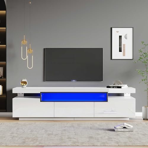 LULUWA TV Stand Cabinet for 70-inch TV High Gloss TV Stand Unit with LED Lights 160CM 3 Drawers 3 Open Storage Space for Bedroom Living Room Home Furniture