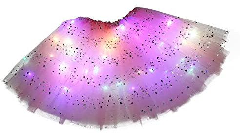 Tütü Damen Tüllrock mit Lichterkette 80er Jahre Vintage Tutu Rock Retro Unterrock Vintage Swing Tanzkleid Karneval Glitzer Rock Ballett Tanzen Halloween Kostüm Ballettrock