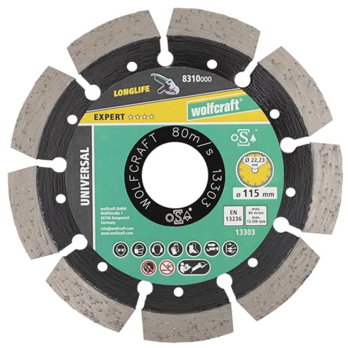 wolfcraft Diamant-Trennscheibe PRO LASER UNIVERSAL I 8310000 I Universell einsetzbar – ideal für armierten Beton I Ø 115mm I 10mm