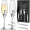 Xaztr Champagne Flutes, Wedding Champagne Flutes Gift Set Engraved Flutes Cake Knife and Server Set, Toasting Glasses with Rhinestone Hearts for Bride Groom, Wedding Anniversary(Silver)
