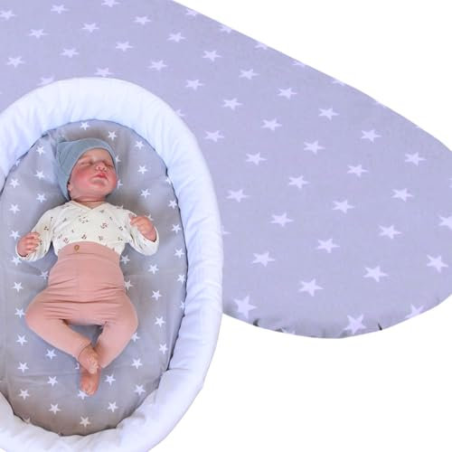 BABYLUX Spannbettlaken für Kinderwagen Stubenwagen Baby Spannbetttuch Wiege Stuben Bettlaken (91.Sterne Grau)