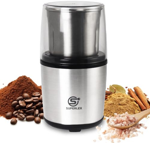 SUPERLEX Electric Coffee Grinder Portable 150W, Coffee Bean Grinder with SUS304 Stainless Steel Blades, 70g Capacity, Compact Design for Coffee Beans, Spices & Nuts - Easy to Clean with Safety Lock