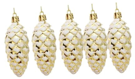 Amagogo 5X Tannenzapfen-Christbaumschmuck, Weihnachtskugeln aus Tannenzapfen, kleine Tannenzapfen-Anhänger für Dekoration, Hochzeit, Golden