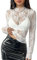 Women's Long Sleeve Layering Top Mock Neck Lace Top Mesh Shirt See Through Floral Sheer Blouse White XL