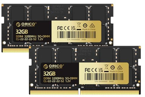 ORICO DDR4 SODIMM RAM 32Go(16Go×2) 3200 MHz CL22, Mémoire pour PC Portable 260 Broches, Mémoire Non-ECC Haute Performance(ou 2933MHz / 2666MHz) – LS400