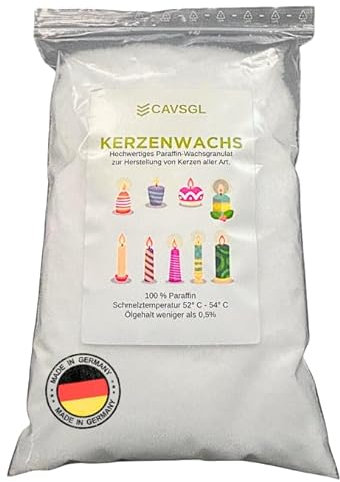 Kerzenwachs Granulat - 1Kg - Weiß - in Pulverform zur Herstellung von Kerzen - Paraffin Wachsgranulat Hochrein - Made in Germany - CAVSGL