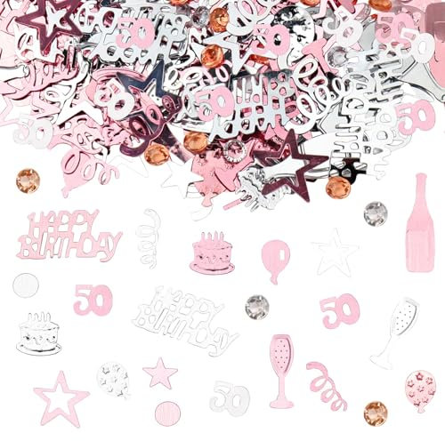 Happy 50th Birthday Confetti 30g 50th Anniversary Glitter Foil Table Decoration Sequins for 50 Years Birthday Table Confetti Party Decoration Rose Gold