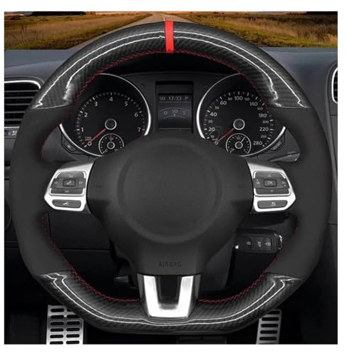 Auto Lenkradbezug Für Vw Für Golf 6 Für GTI MK6 Für GTI Für Scirocco R Für Passat CC Für R-Linie 2010 Auto Lenkrad Abdeckung Schwarz Wildleder Auto Lenkradabdeckung(Style 7)