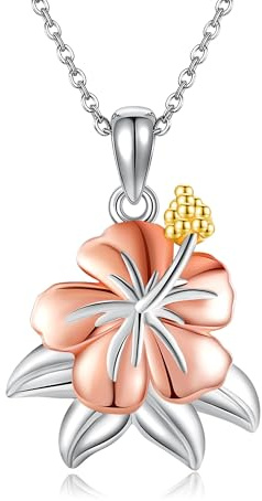 DAYLINLOVE Hibiskus Halskette 925 Sterling Silber Hawaiian Blume Halskette Mutter Geburtstag Weihnachtsschmuck Geschenke für Frauen