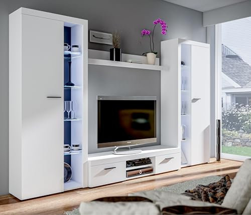 AXLIVING Spacoro XL Wohnwand weiß modern hochwertig 300 cm ohne LED