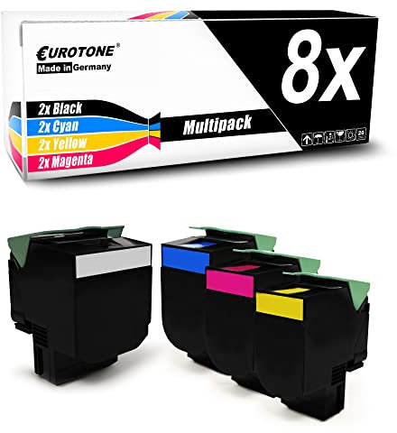 Eurotone XXL Toner im Set 8X Toner kompatibel für Lexmark MC2325 MC2425 MC2535 MC2640 ersetzt C2320Y0 C2320M0 C2320C0 C2320K0 CMYK