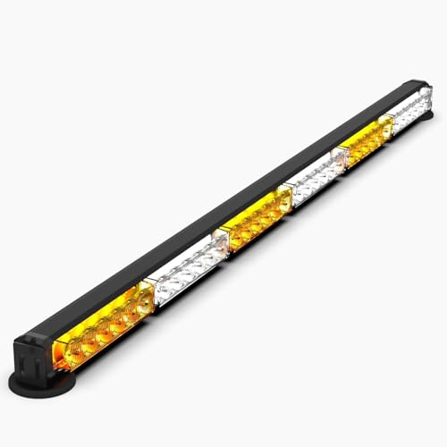 KAMOPA Auto LED Warnbalken Blinklicht 96cm 36 LED warnleuchte Bernstein/gelb Weiß Warnlicht mit magnet für LKW Baufahrzeuge