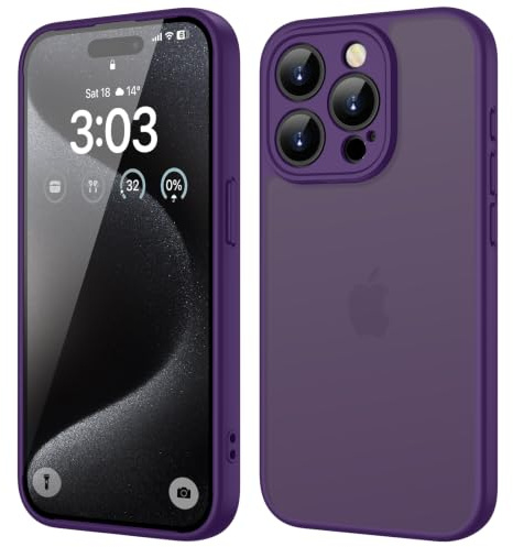 ORDA für iPhone 15 Pro Hülle 6,1 Zoll, Vollständiger Kameraschutz Stoßfest Kratzfest Transluzente Rückseite Schutzhülle, Anti-Fingerabdruck Matt Handyhülle für iPhone 15 Pro (Dunkel Violett)