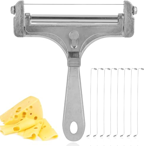 lasuroa Cheese Cutter, Stainless Steel Cheese Slicer with 8pcs Extra Wires Adjustable Handheld Butter Block Cutter (Silver)