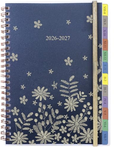 Terminplaner 2026 2027 A5 Ringbuch mit uhrzeiten - Vertikal Layout (7-20 Uhr), 1 Woche 2 Seiten mit Tabs, Notizen, Kontakt, Spiralbindung, Aug.2026-Jul.2027, Kalender 2026/27 Wochenplaner Planer