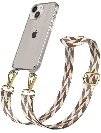 EAZY CASE Handykette - Verstellbares Taschenband kompatibel mit iPhone 13 Mini, Schulterriemen, Handykordel mit Silikon Hülle, Umhängetasche, Braun/Taupe Mix Gold