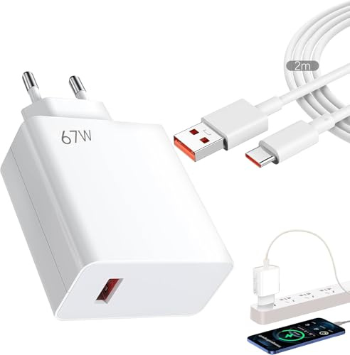 Chargeur 67w Rapide pour Xiaomi avec câble USB C de 2 m,Adaptateur Chargeur Rapide Chargeur Turbo pour Xiaomi 14 13 12,Poco F7 F6,Redmi Turbo 4 3,Note 14 13 12 11 10