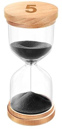 OMCCHK Sanduhr 5 Minuten, Holz Sanduhr mit Schwarzemsand, Dekoration für Büro, Schreibtisch, Wohnzimmer, Dekoartikel Sanduhren Timer für Eieruhr Lustig, Kochzeit, Yoga, Meditation, Jubiläumsgeschenke