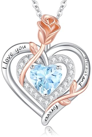 LAVUMO Halskette Damen Silber Doppel Herz Rose Schmuck Geschenke Frauen | Kette Damen Geburtsstein Halsketten Muttertag Geburtstag Valentinstag Weihnachten Hochzeitstag Geschenk für Frauen Freundin