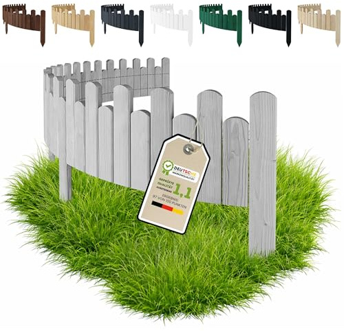 Floranica Beeteinfassung Holz Rollzaun 30 cm x 200 cm Silber Beetumrandung Rasenkante Rollborder Palisade Gartenzaun