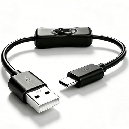 Flomiara USB A to USB C Cable with On Off Switch, Inline USB Type C Power Cable for LED Strip Lights, Webcam, Desk Fan & Power Bank, Short USB Switch Cord (30CM)