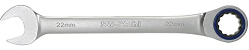 SW-Stahl S1595-22 Gabelringratschenschlüssel 22 mm, 72 Zähne Ratsche | Ringratschenmaulschlüssel aus Chrom-Vanadium, 280 mm Länge, Maulschlüssel mit Ringratsche und Feinverzahnung für Profis