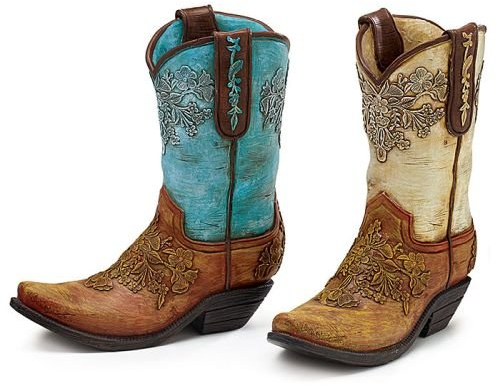 Hand-Painted Resin Cowboy Boot Vases Set of 2