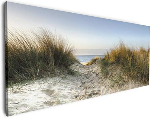 Wallario XXXL Riesen- Leinwandbild Weg durch die Dünen zum Strand am Meer - Wandbild 80 x 200 cm Brillante lichtechte Farben, hochauflösend, verzugsfrei, Kunstdruck