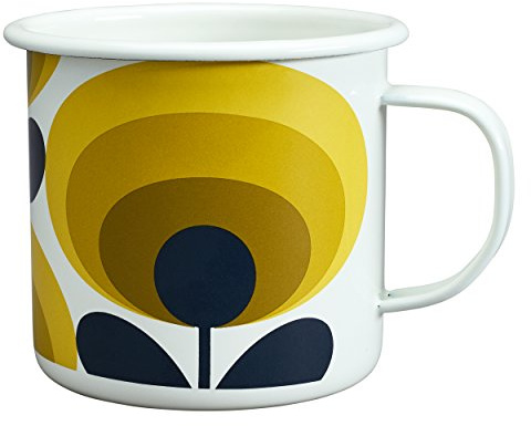 Orla Kiely | Dandelion Enamel Mug | White | 70's Oval Flower Print | Capacity of 500ml
