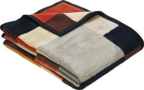 Erwin Müller Wohndecke Palermo, Kuscheldecke - blau Größe 150x230 cm - kuschelig - mit Verloursband-Einfassung - Wolldecke - Plaid - atmungsaktiv