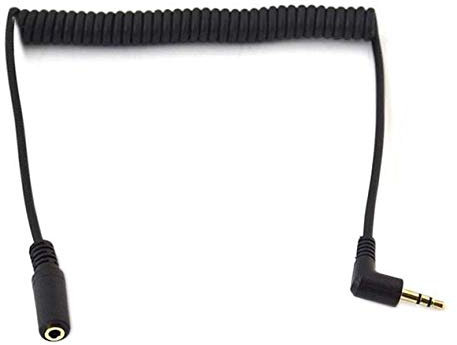 3.5mm Stereo Audio Cable, Haokiang 90 Degree Coiled Spring 3.5mm(1/8) 3Pole Male to Female 1 to 6Ft Audio Aux Extension Cable for Home/Car Stereo,Phone,Headset and More (TRS M/F)