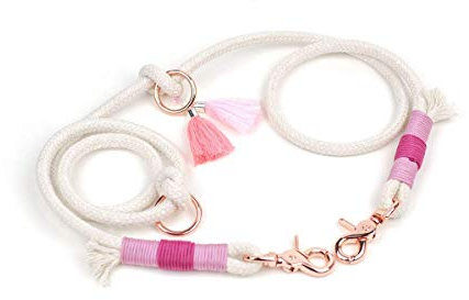 Weiche Hundeleine YASMIN mit Rosegold Scheren-Karabiner | kleine & große Hunde | Baumwoll-Tau, verstellbar, leicht | 1,5m, 2m, 2,5m, 3m