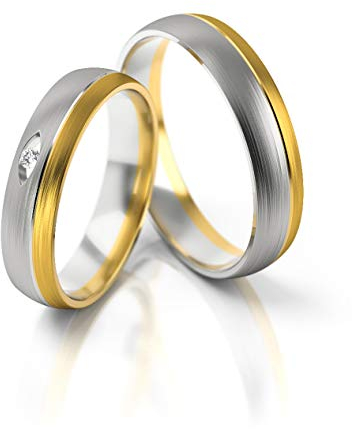 JC Gold Trauringe - Gelbgold Weißgold Eheringe Bicolor inklusive Stein und Gravur im Paarpreis PL288 (14 Karat (585) Bicolor)