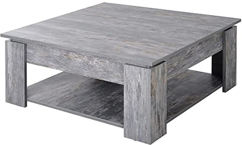 HOMCOM 2 Tier Wood Coffee Table Side Table Bottom Storage Shelf Simple Modern Living Room Grey Wood Grain