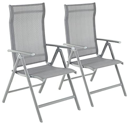 SONGMICS Gartenstuhl 2er Set, Klappstuhl, Outdoor-Stuhl, mit Metallgestell, 8-fach verstellbare Rückenlehne, bis 150 kg belastbar, grau GCB29GY